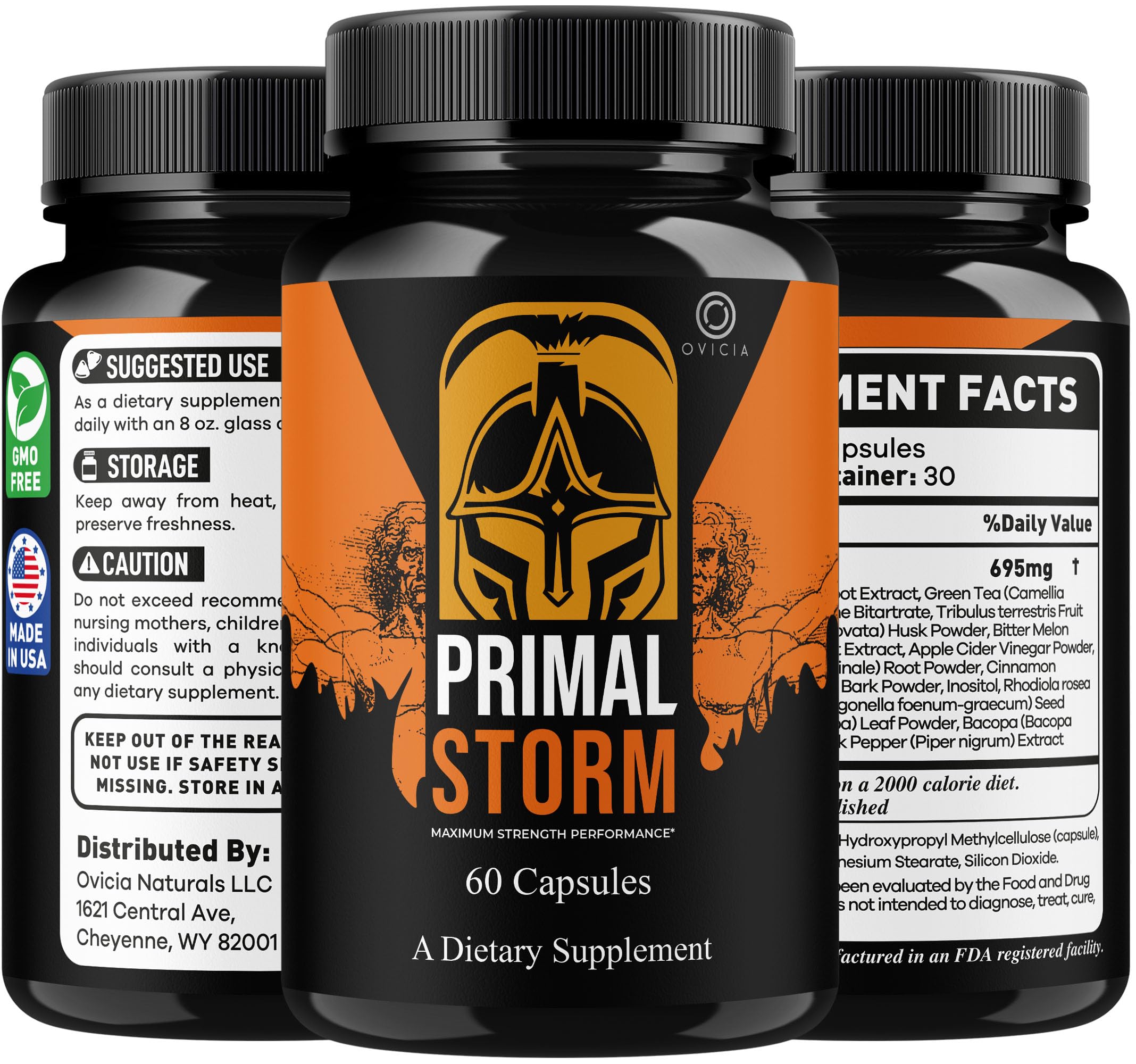 OVICIA Primal Storm empaque lateral con información del producto