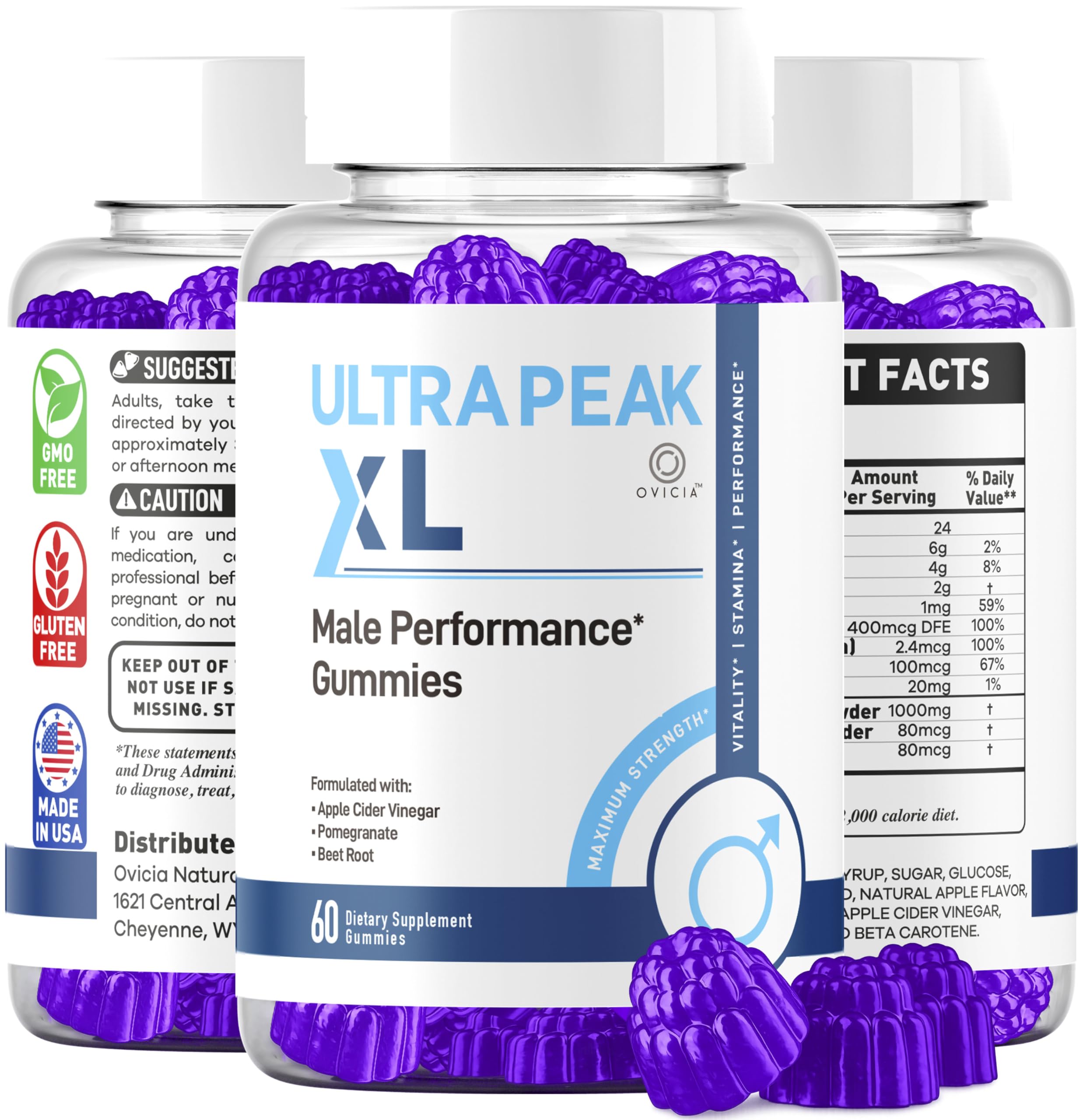 OVICIA Ultra Peak XL presentación sobre mesa junto a vaso y alimento equilibrado