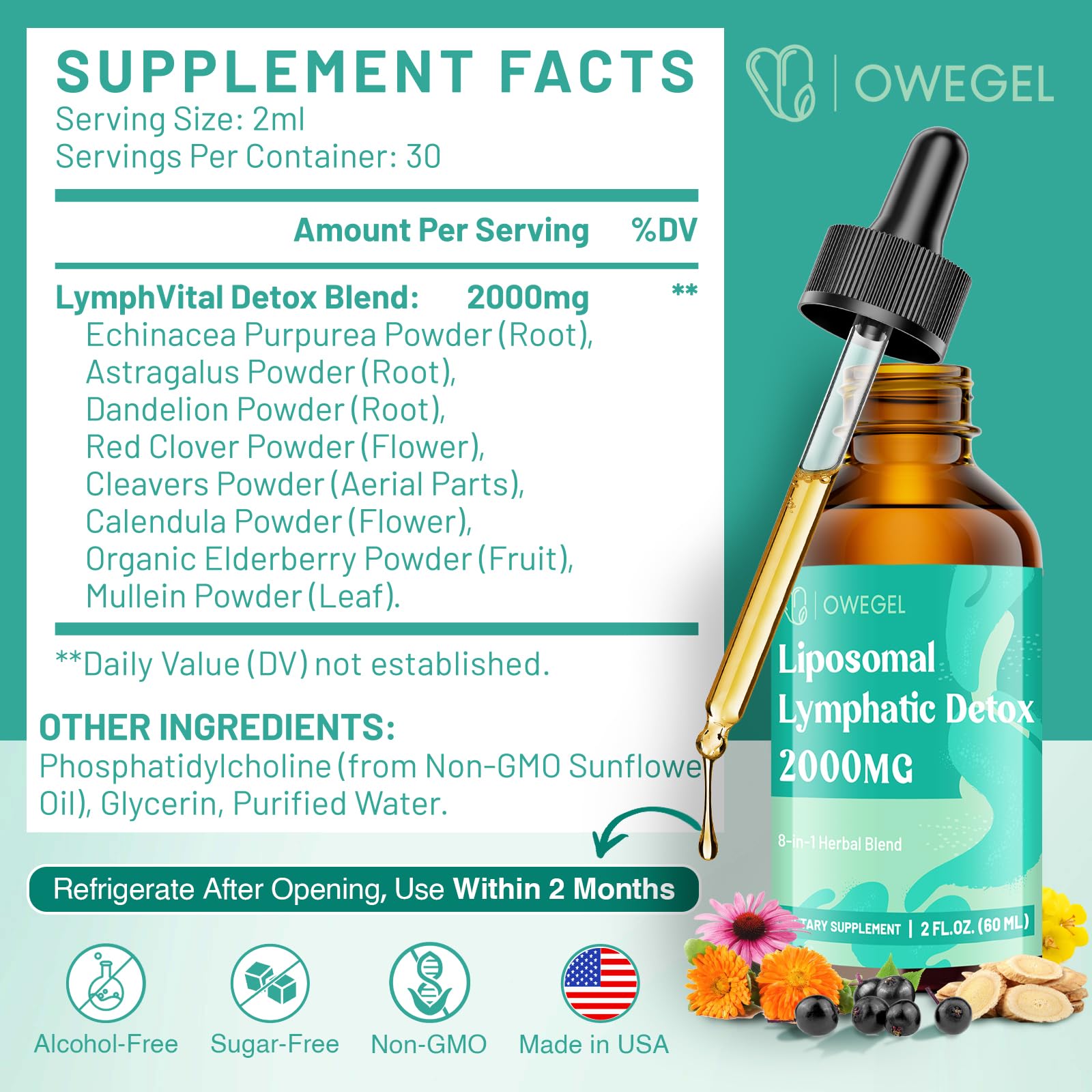 owegel etiqueta con ingredientes y dosis destacadas legibles