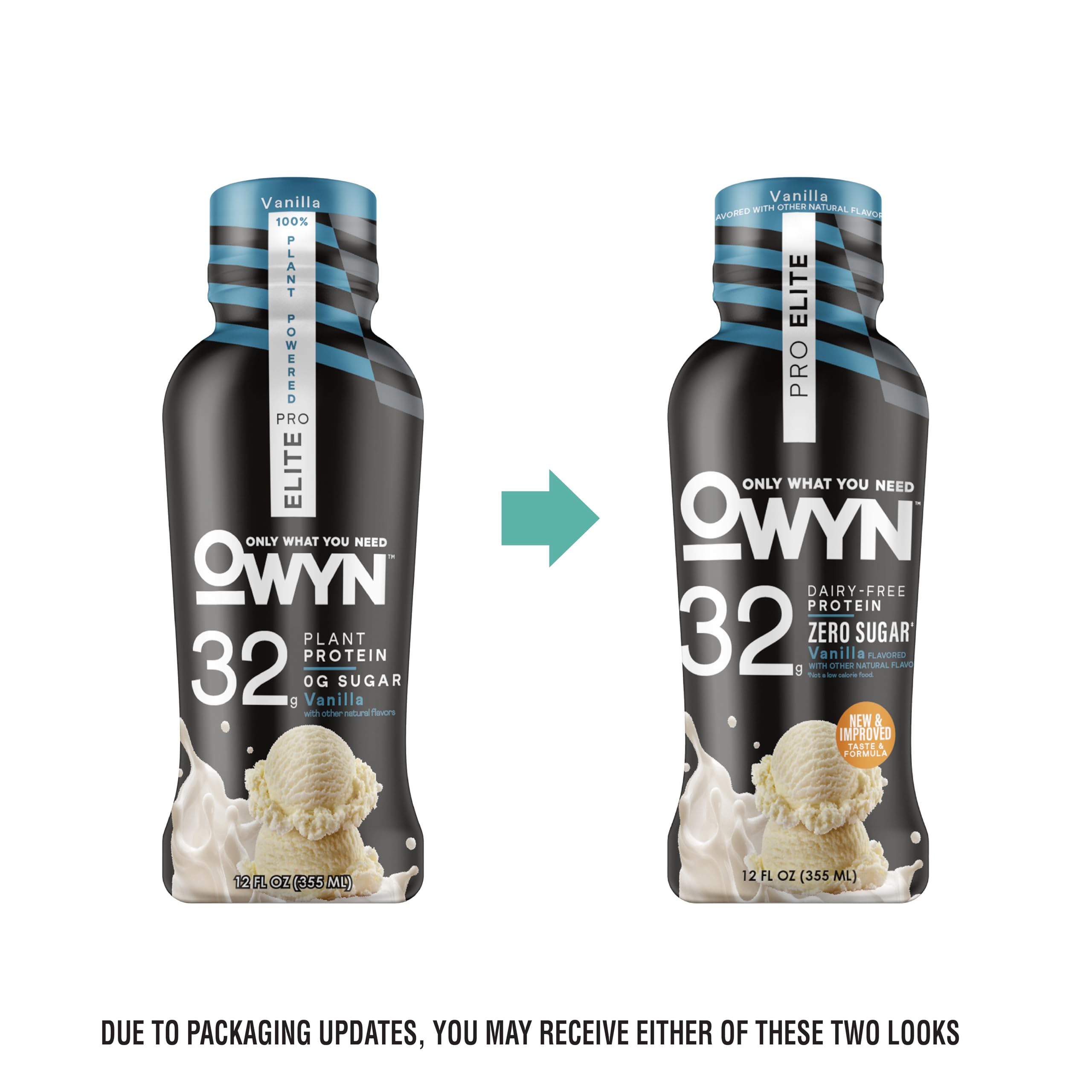OWYN comparación de tamaño con botella para visualizar porción