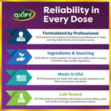 Oxify tabletas sobre superficie mostrando cantidad y formato conveniente