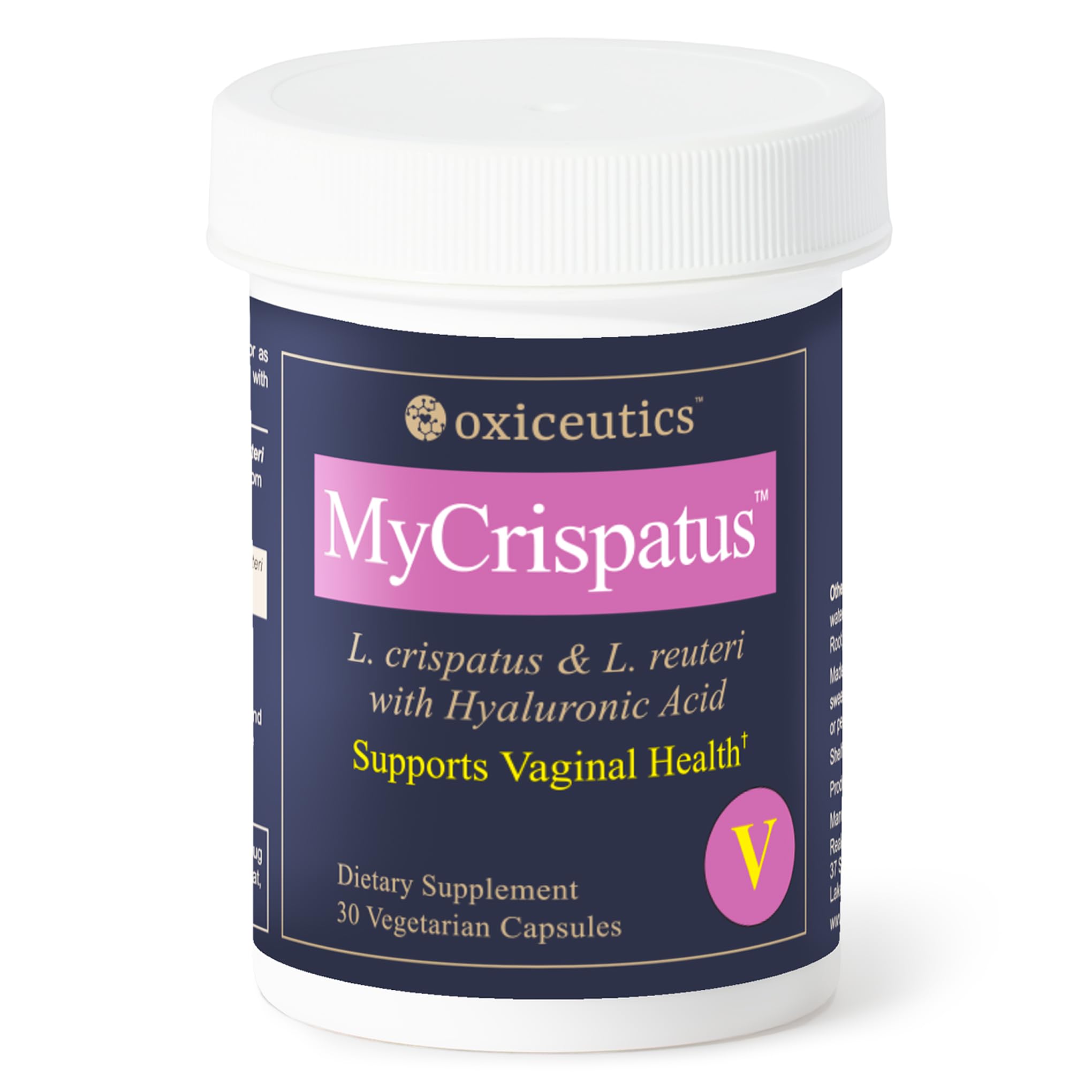 Oxyceutics MyCrispatus frente del empaque mostrando la marca y beneficios clave