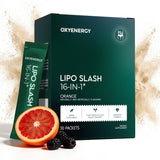 OxyEnergy LIPO Slash frente del paquete mostrando 30 sobres y diseño