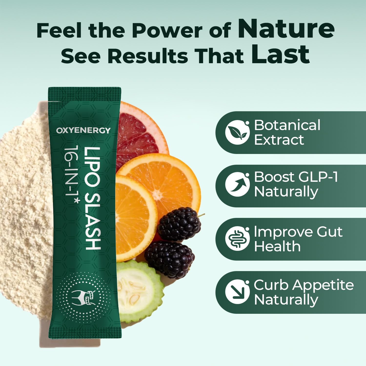 OxyEnergy LIPO Slash servido tras comida mostrando uso recomendado