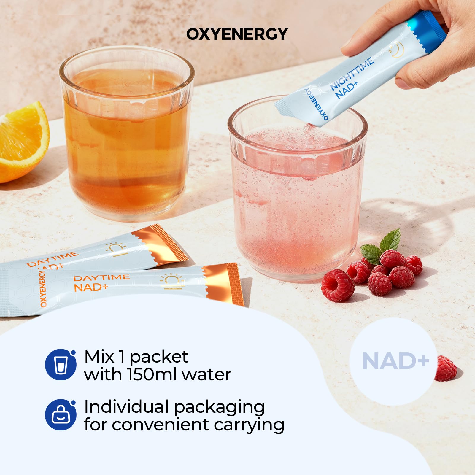 OxyEnergy uso nocturno en mesita como parte de rutina de descanso