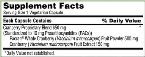 Pacran Cranberry detalle de cápsula vegetal para una toma diaria, fácil de tragar