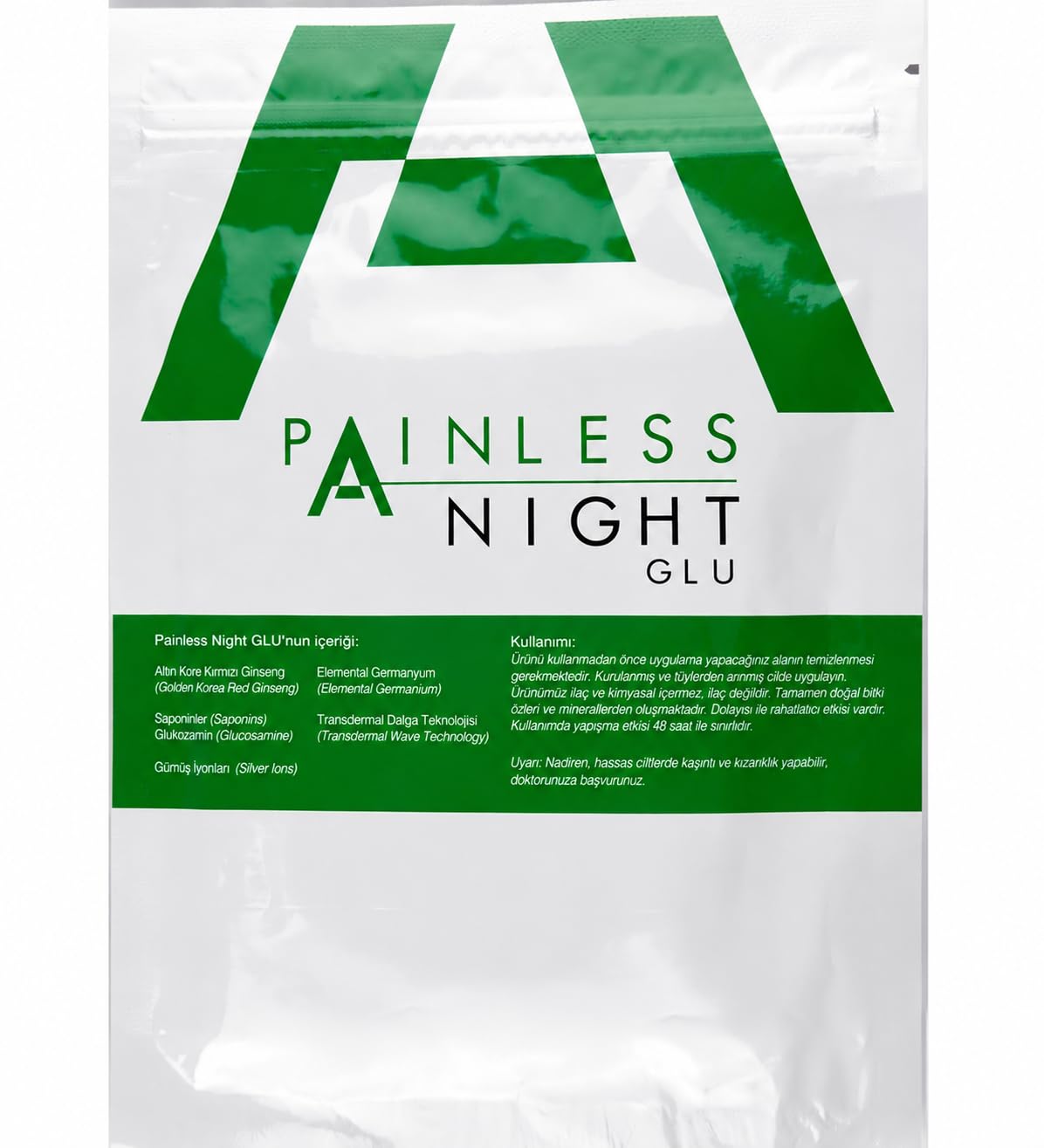 Generic parche Painless Night Glue frente del empaque mostrando 25 unidades y uso nocturno