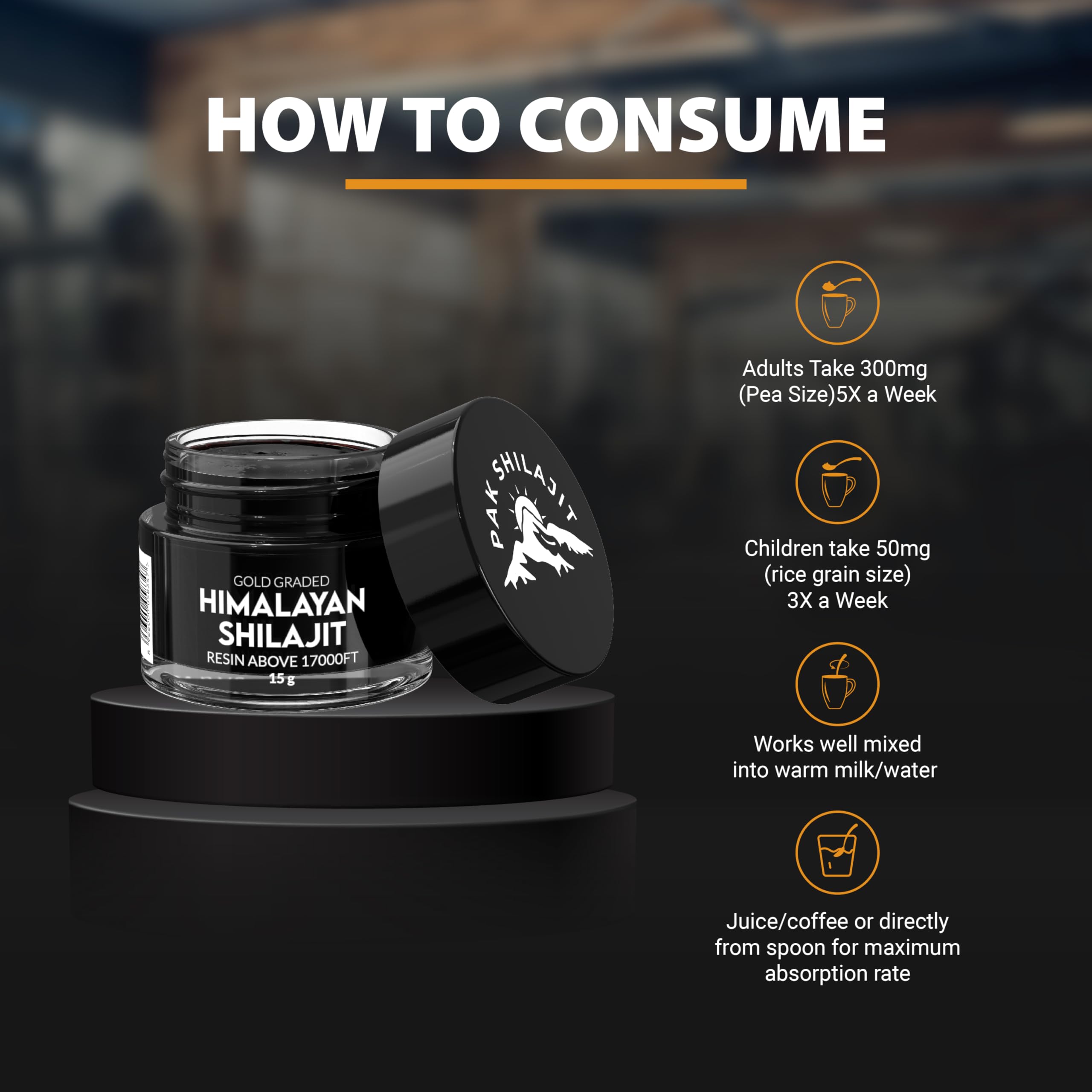 PakShilajit resina disuelta en vaso tibio fácil uso