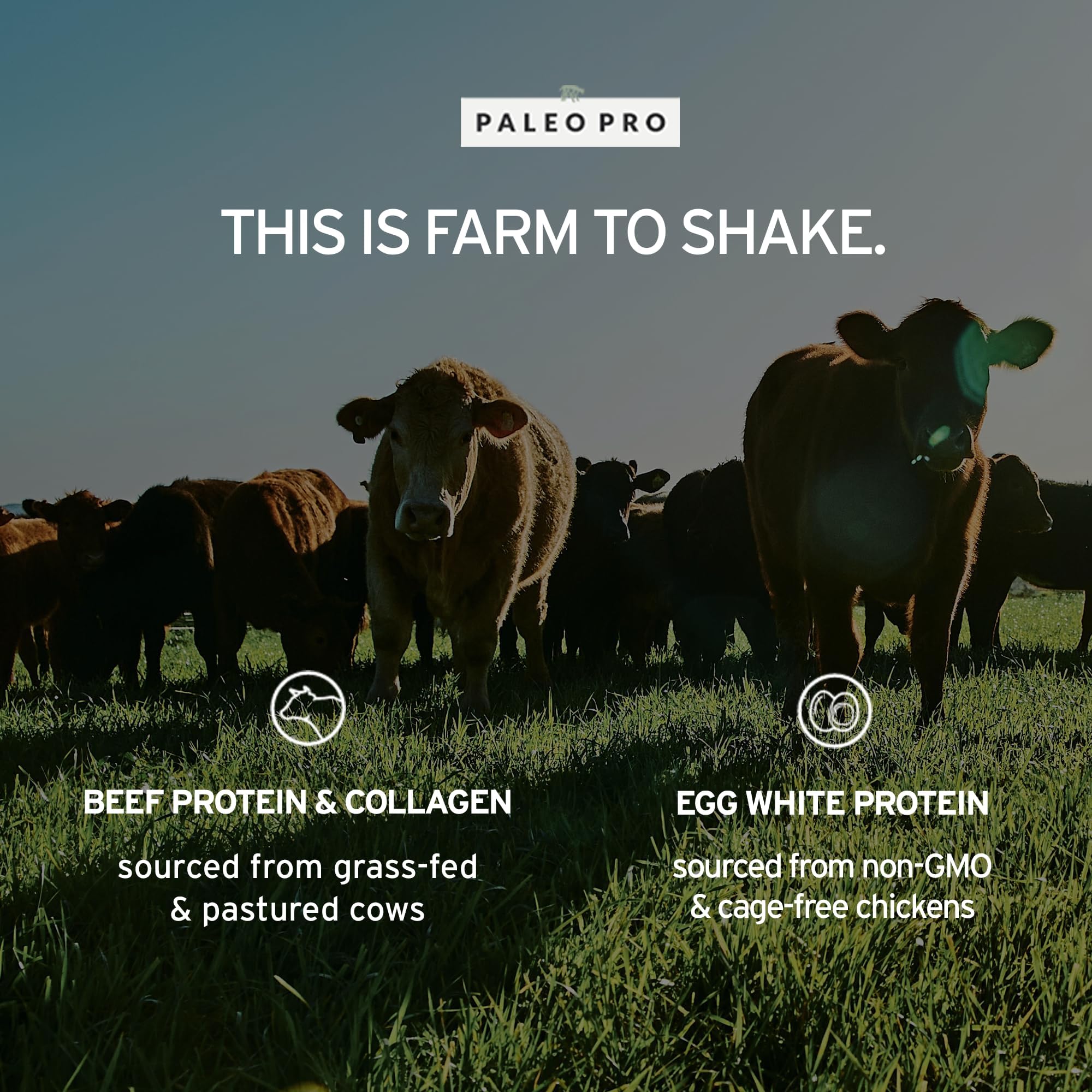Paleo Pro etiqueta de ingredientes resaltando res grass-fed y huevos de corral