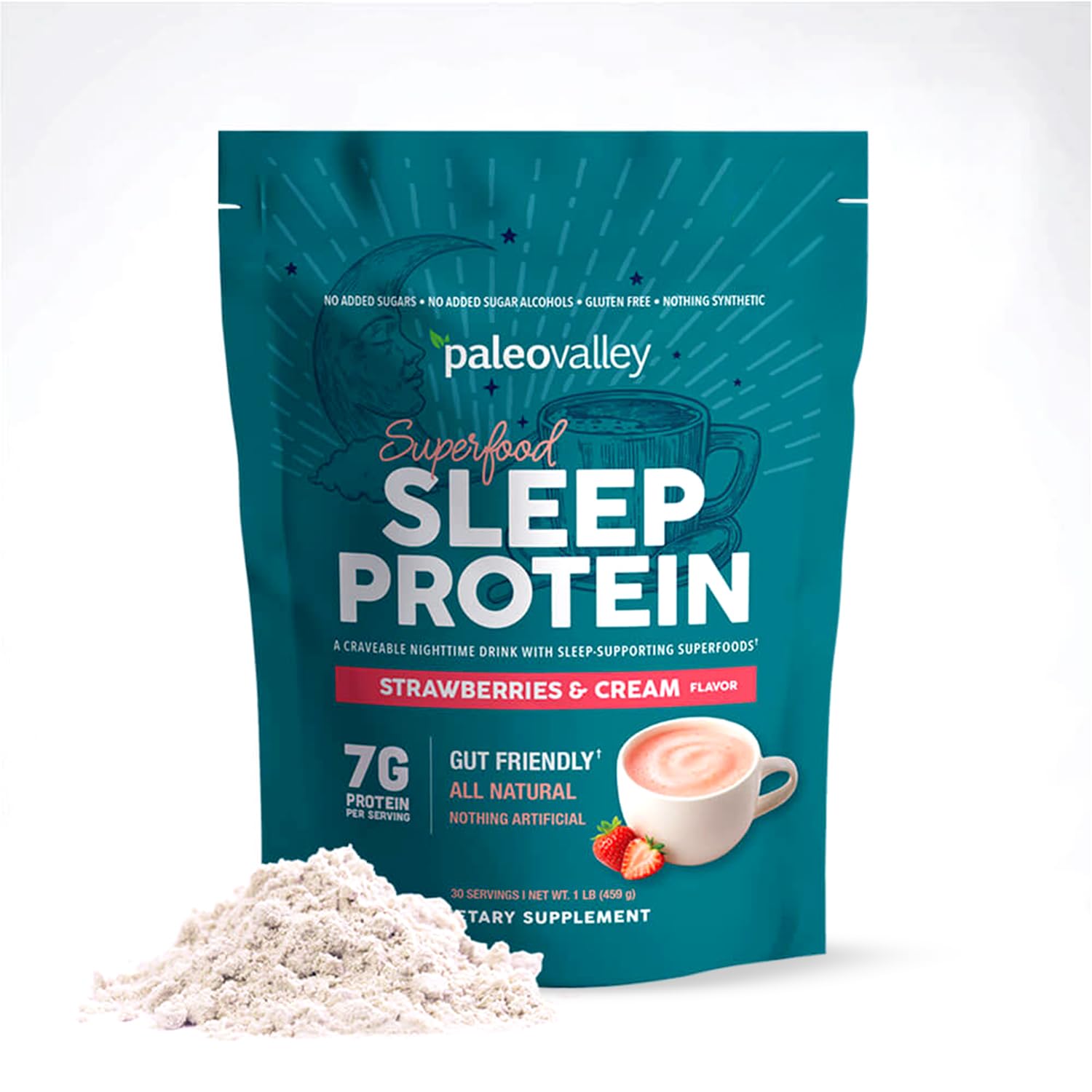Paleovalley envase frontal sabor fresas y crema mostrando presentación y atractivo