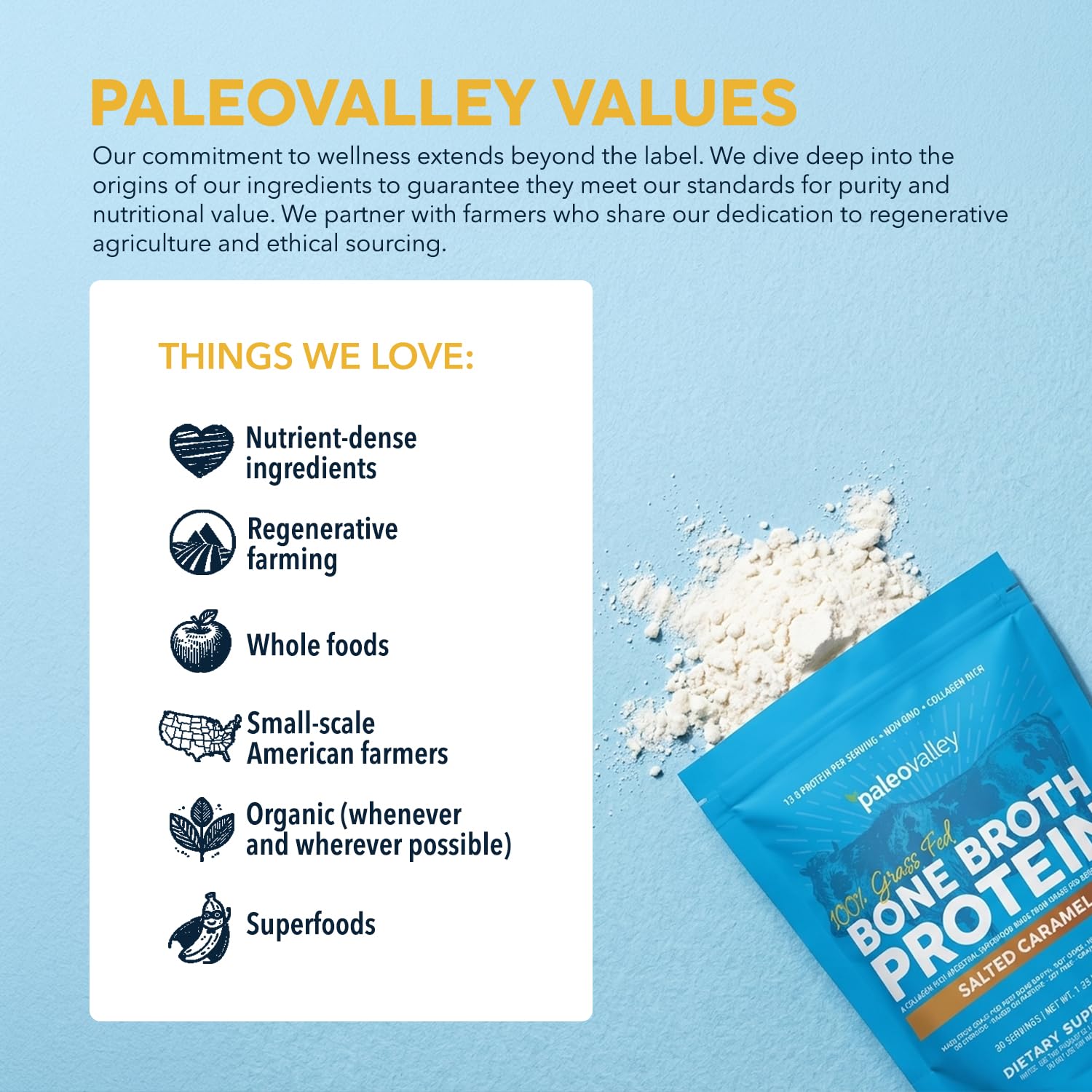 Paleovalley etiqueta nutricional enfocada en proteína y colágeno