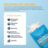 Paleovalley etiqueta nutricional enfocada en proteína y colágeno