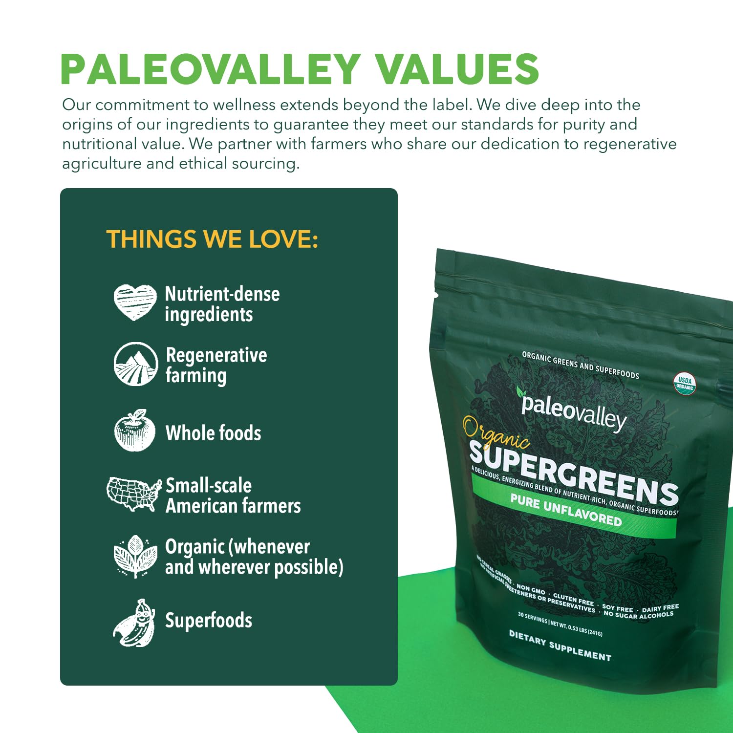 Paleovalley etiqueta nutricional legible con ingredientes orgánicos certificados