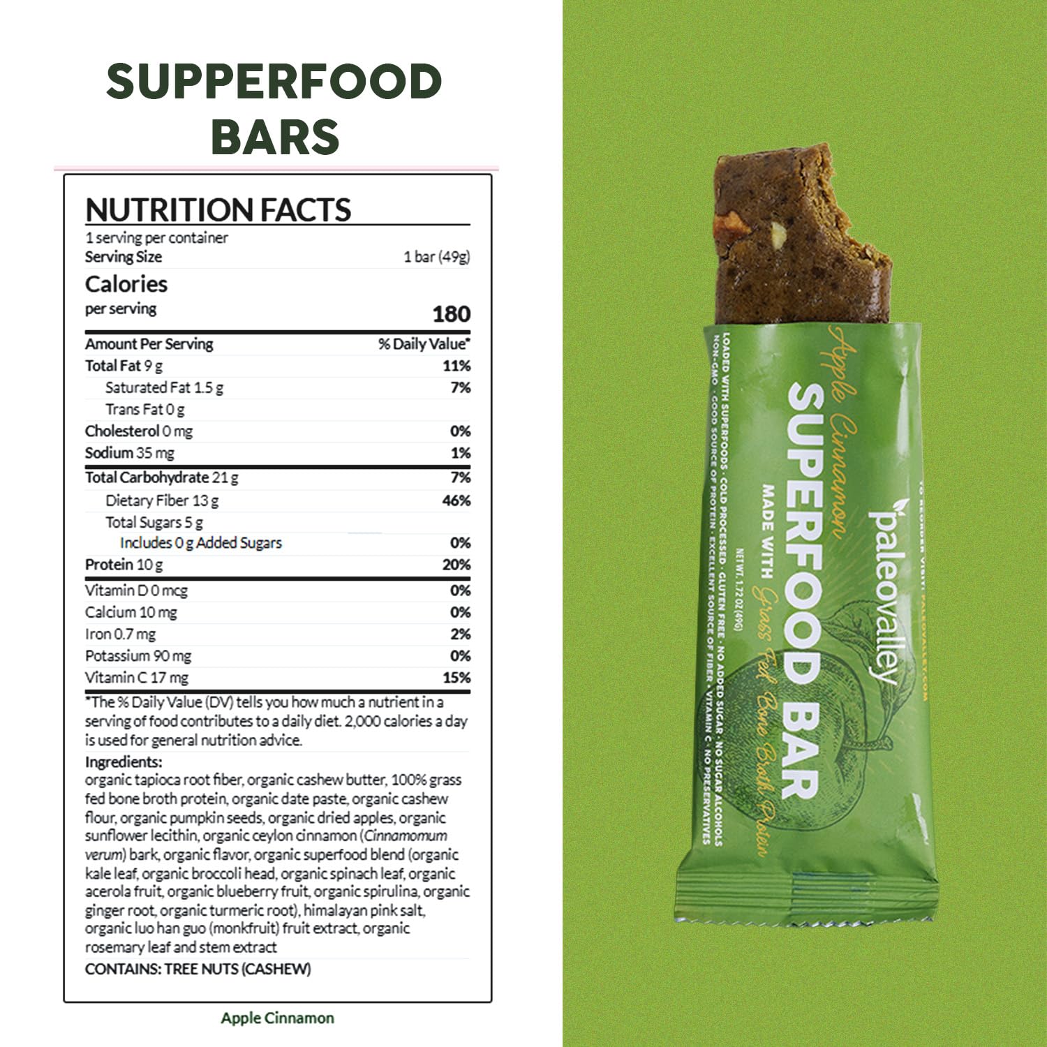 Paleovalley etiqueta nutricional que resalta 9 g de proteína por porción