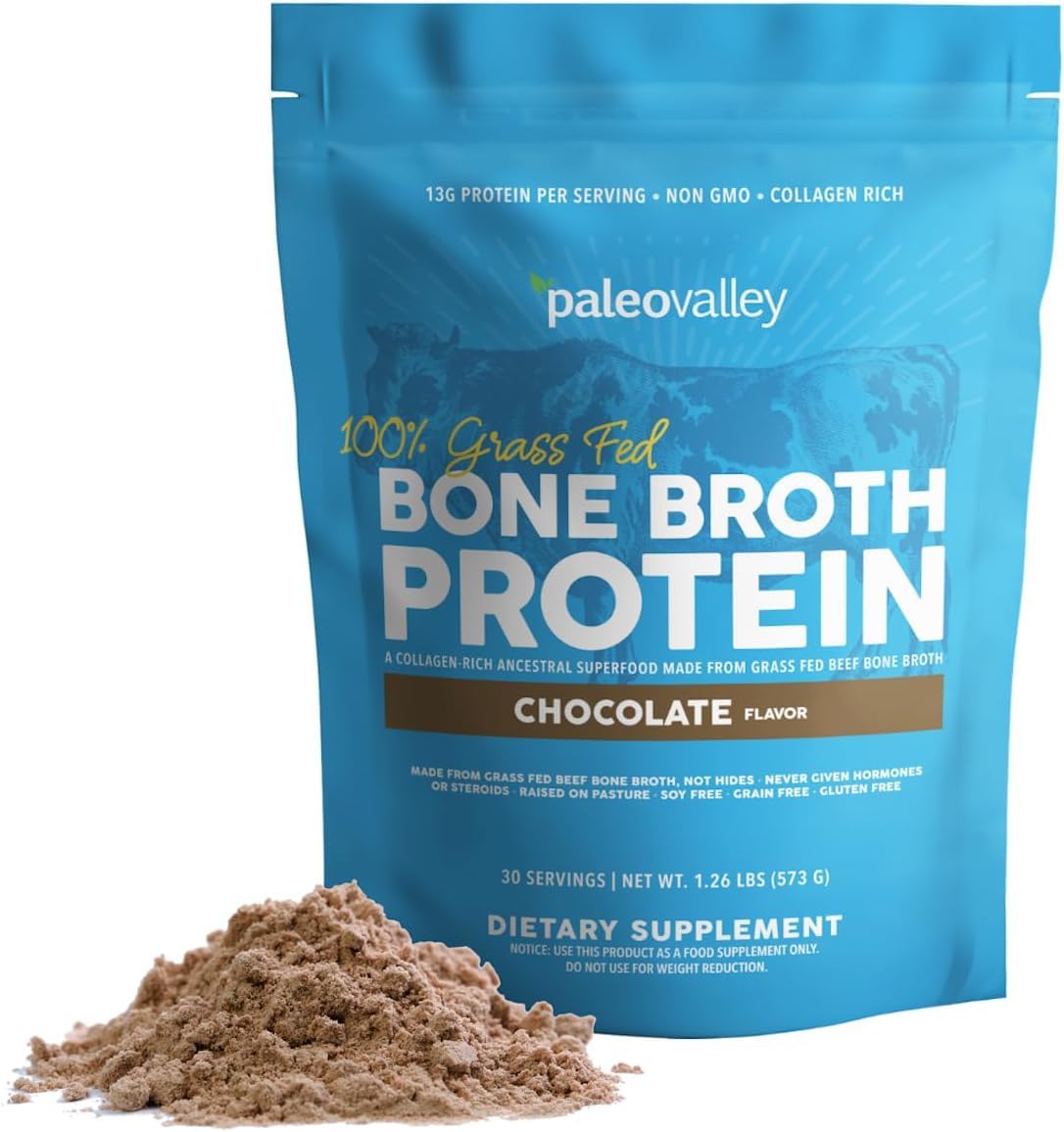 Paleovalley empaque frontal mostrando colágeno en polvo chocolate y beneficios