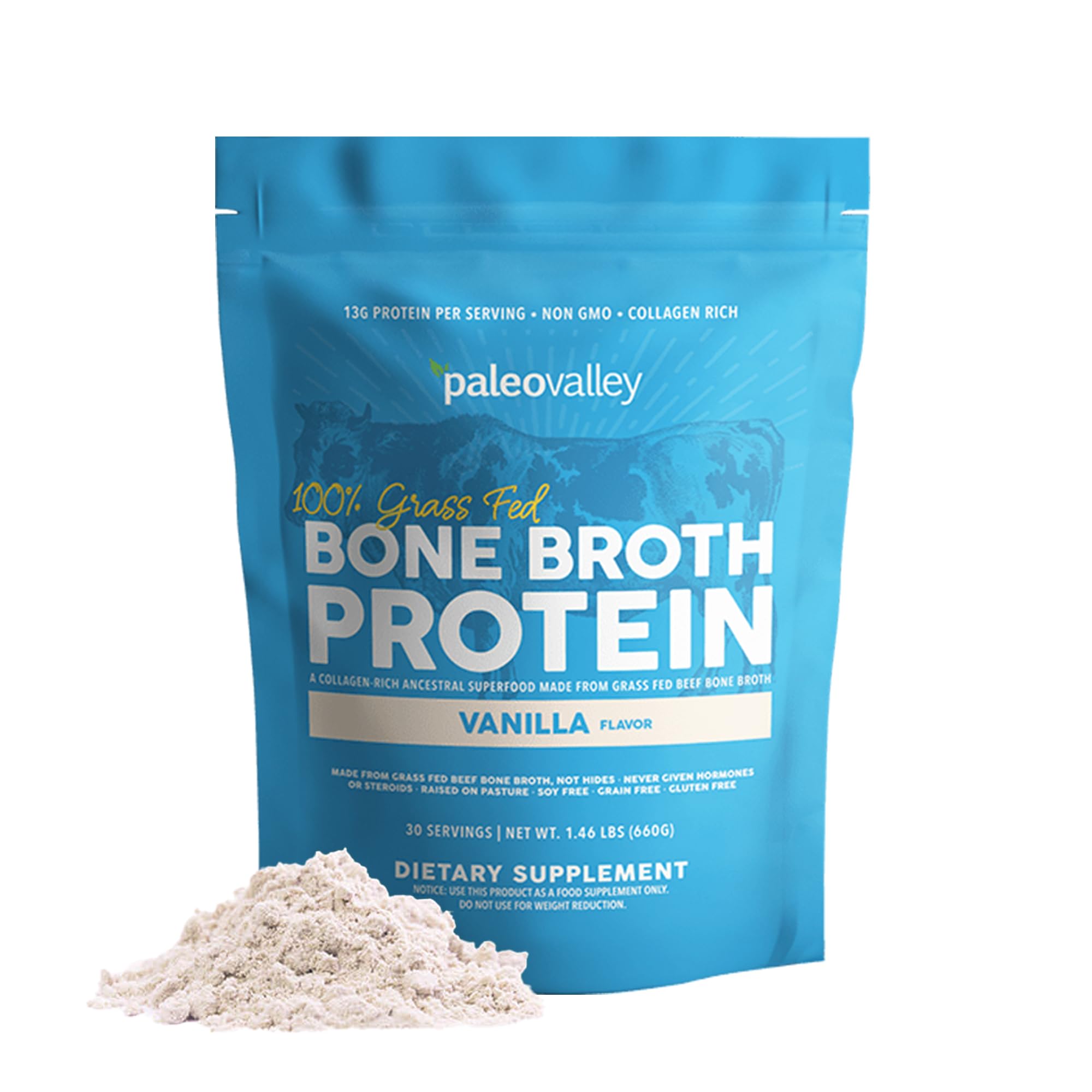 Paleovalley frente del envase mostrando diseño y beneficio de proteína limpia