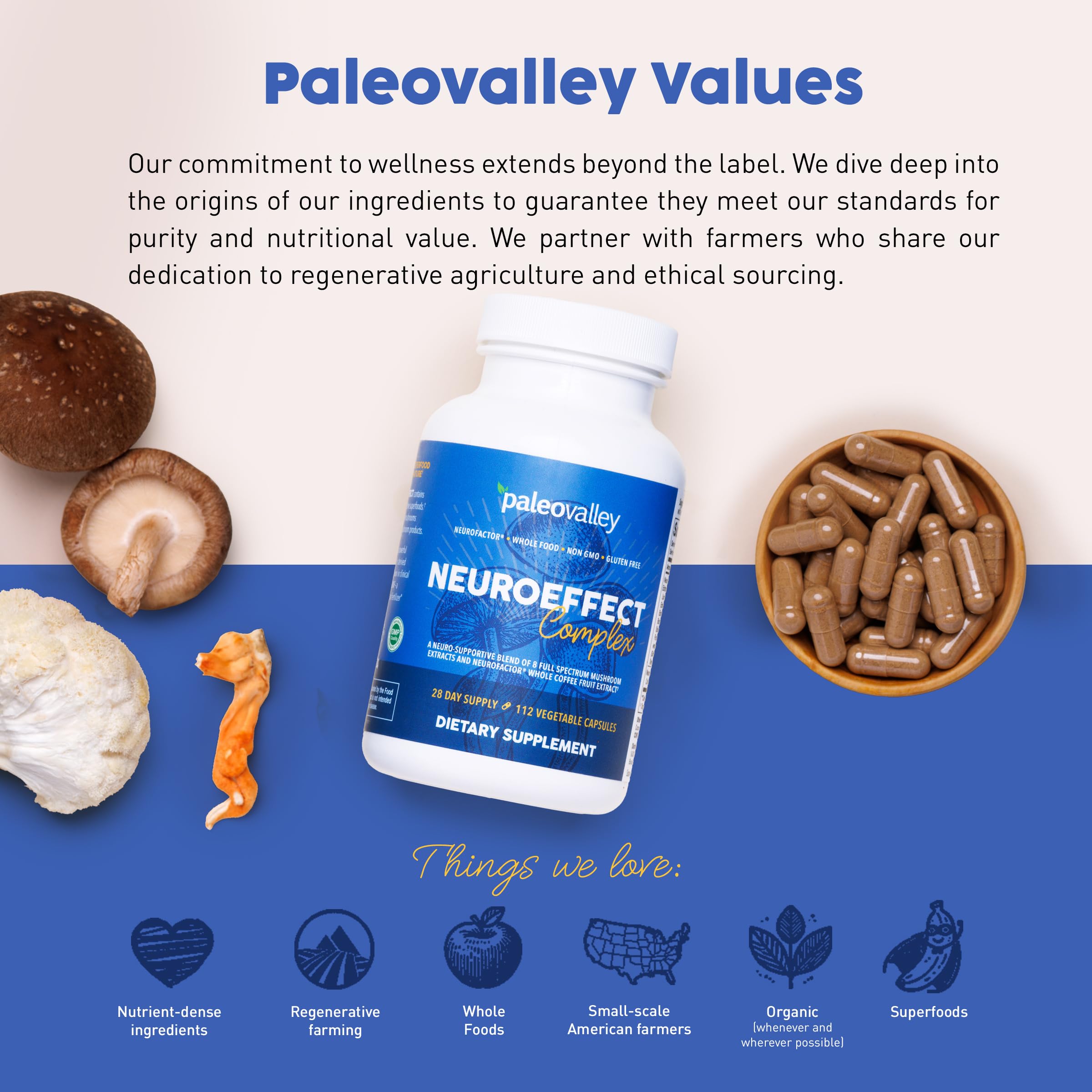 Paleovalley etiqueta con lista de ingredientes y certificaciones de calidad