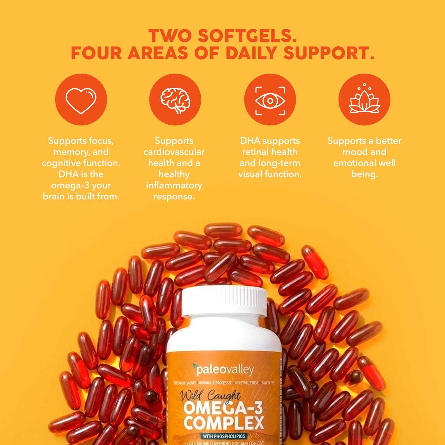 Paleovalley softgels en mano para mostrar tamaño y facilidad de ingestión