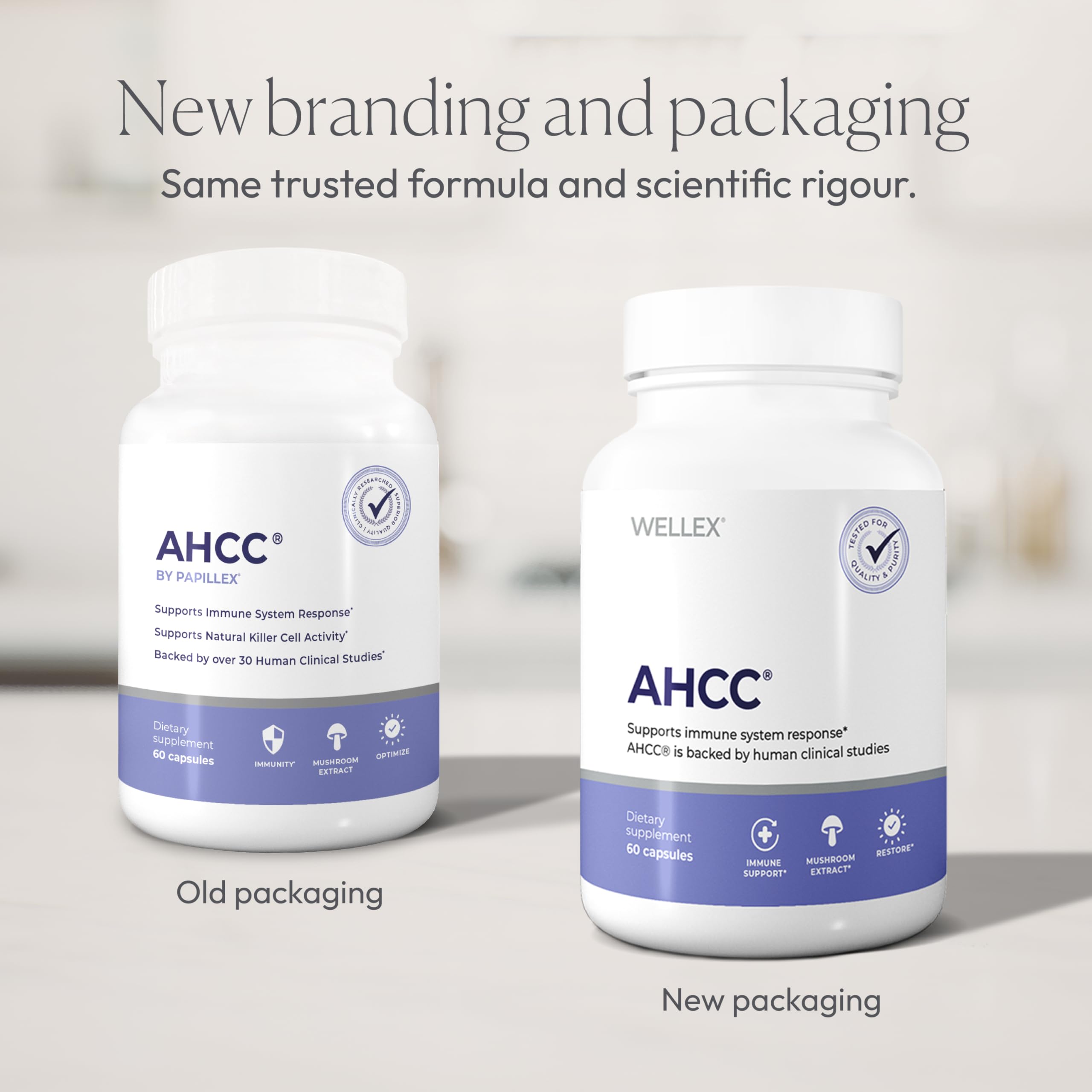 Papillex AHCC cápsulas textura en primer plano para fácil ingestión