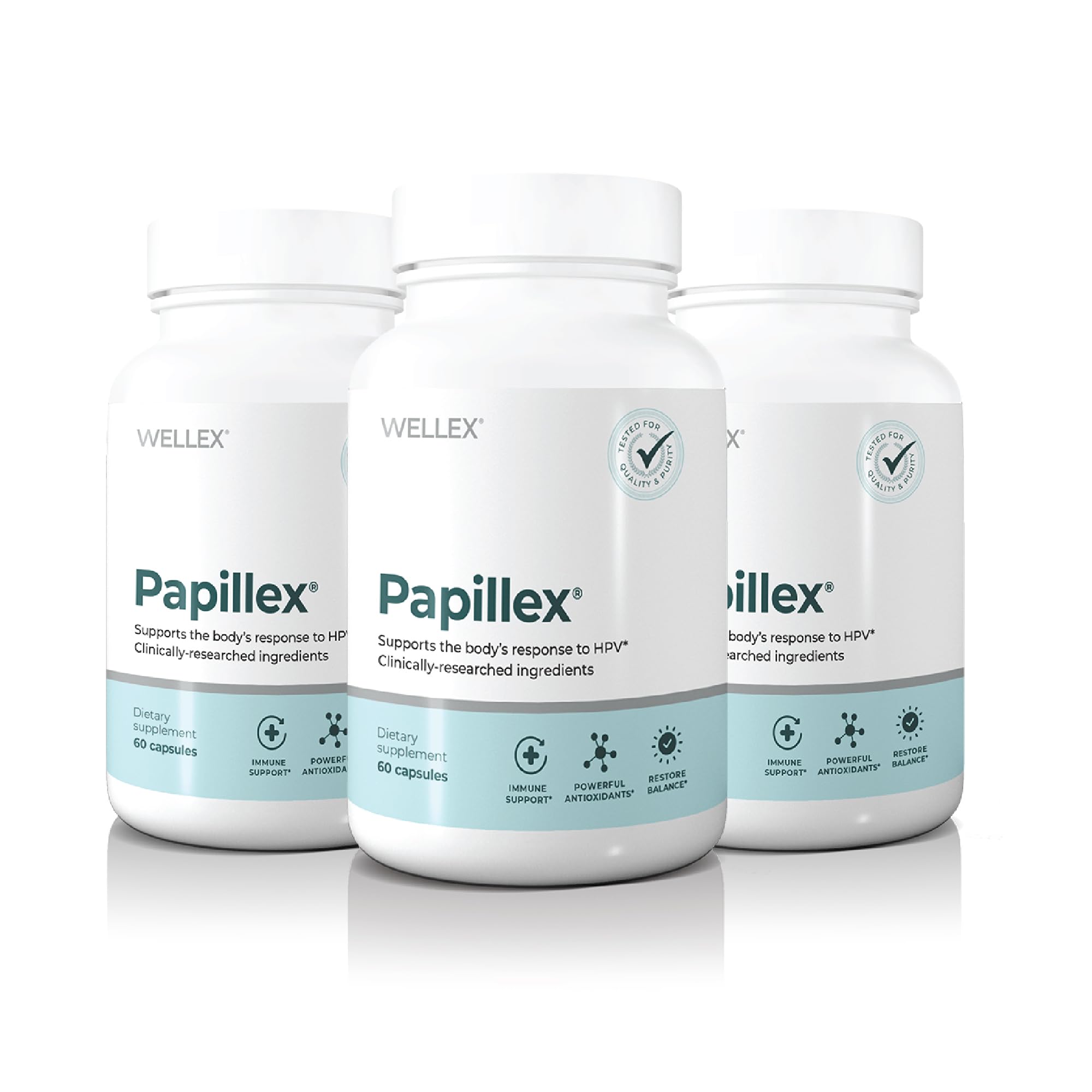 Papillex frasco frontal mostrando diseño y dosis, confianza de marca