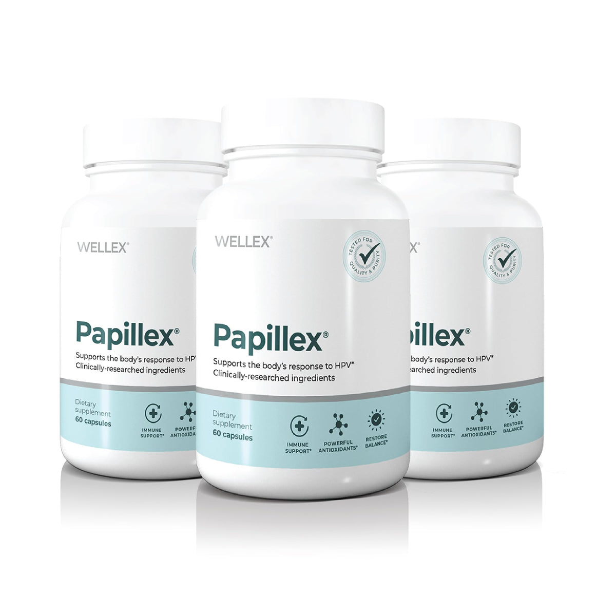Papillex frasco frontal mostrando diseño y dosis, confianza de marca