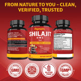 Papnami ingredientes dispuestos: shilajit, ashwagandha y ginseng visual