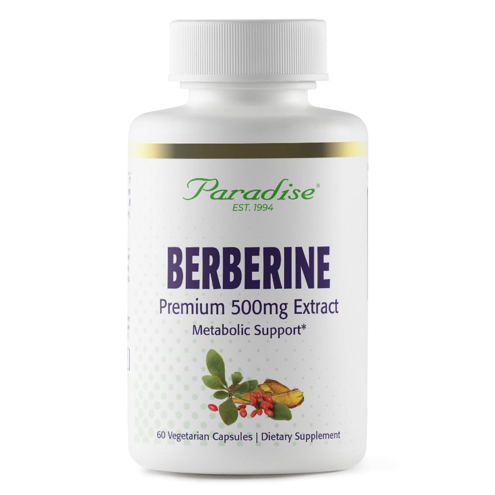 Paradise Herbs frasco frente mostrando etiqueta y beneficios