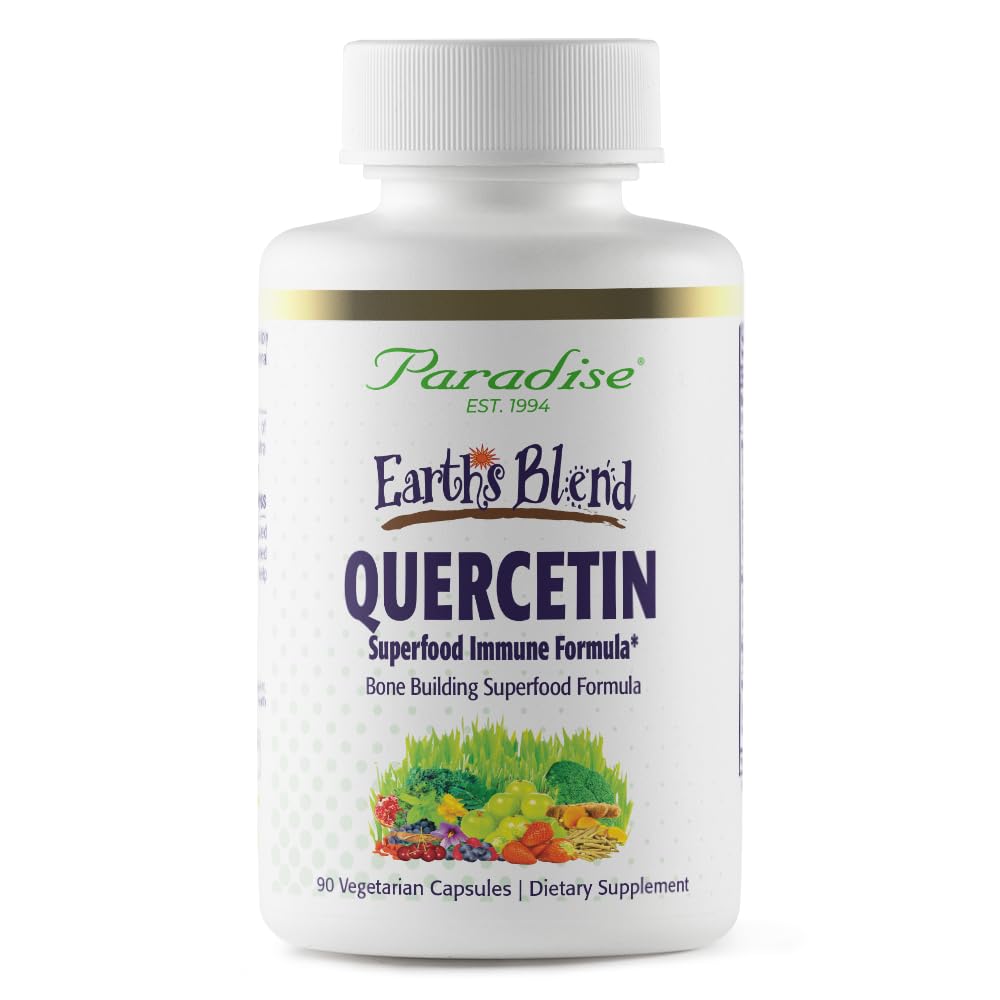 Paradise Herbs bote frontal mostrando Earth's Blend Quercetin y claridad de etiquetas