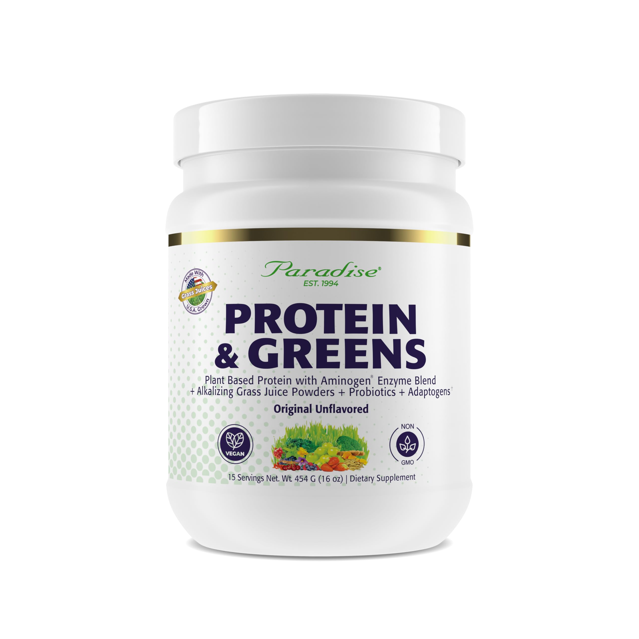 Paradise Herbs envase frontal mostrando la fórmula sin sabor y beneficios