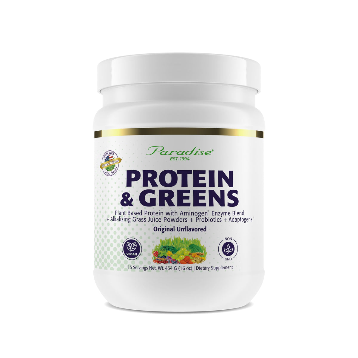 Paradise Herbs envase frontal mostrando la fórmula sin sabor y beneficios