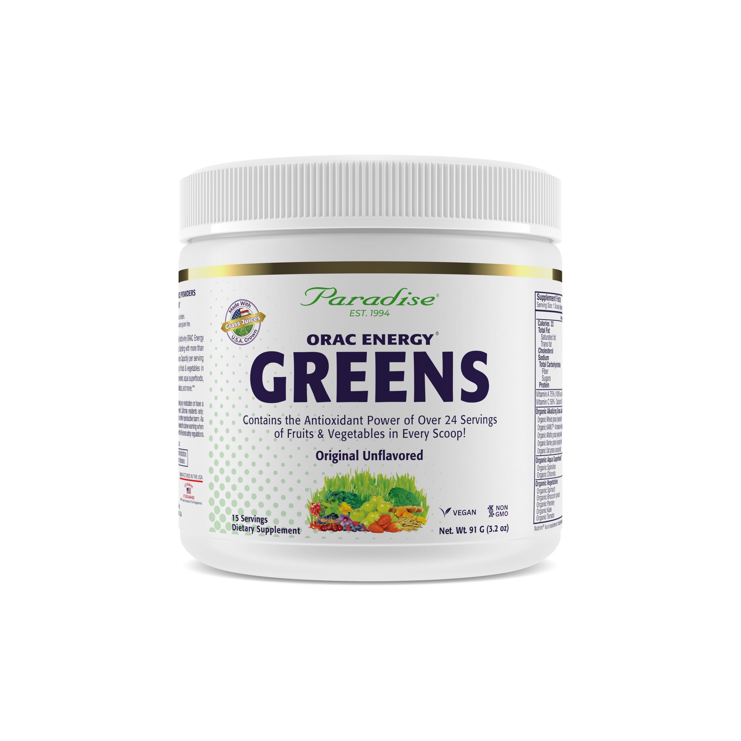 Paradise Herbs envase frontal mostrando etiqueta clara y beneficio antioxidante