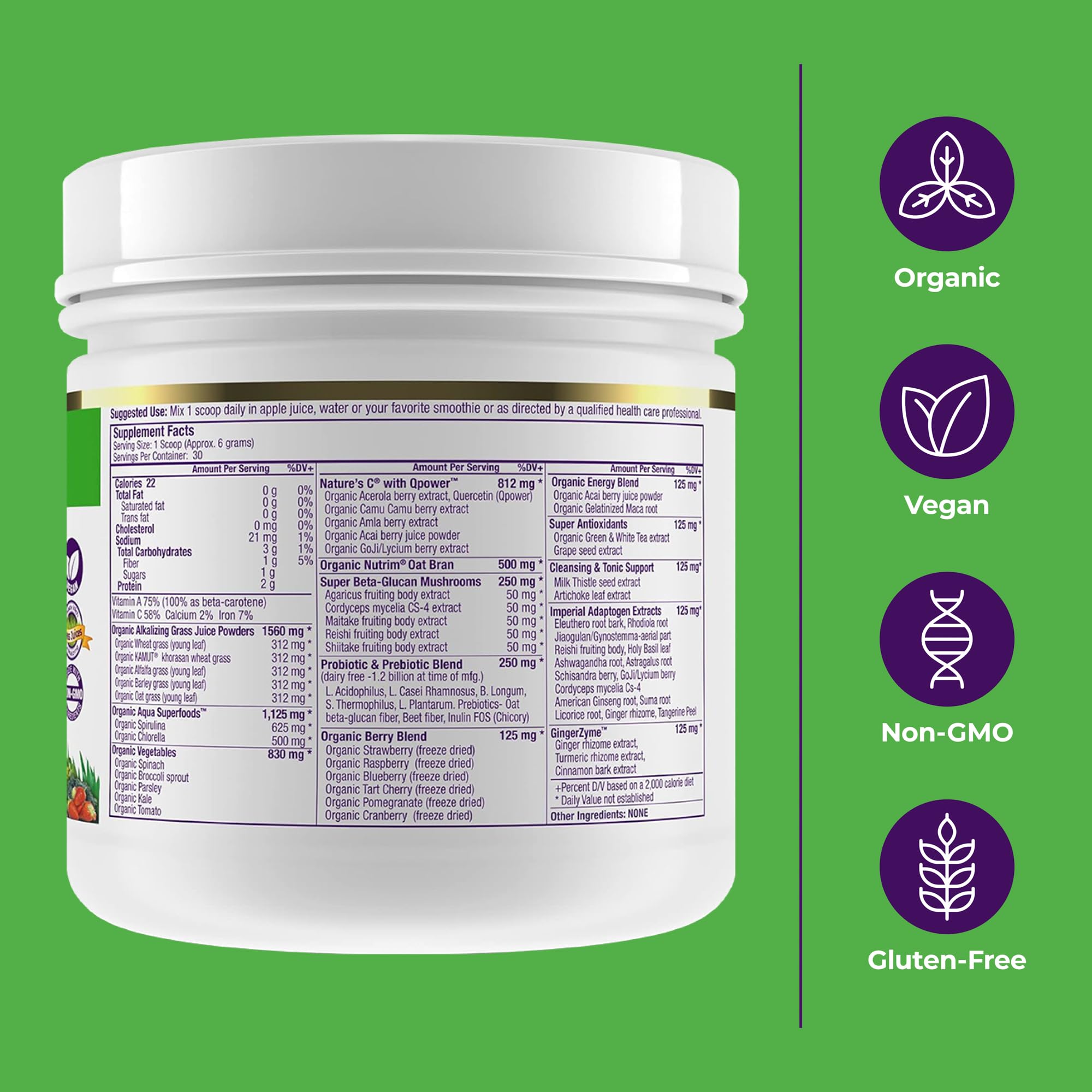 Paradise Herbs etiqueta con información nutricional clara y beneficios