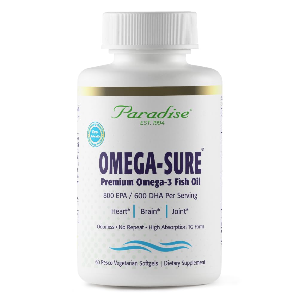 Paradise Herbs frasco frontal mostrando 60 softgels y etiqueta clara