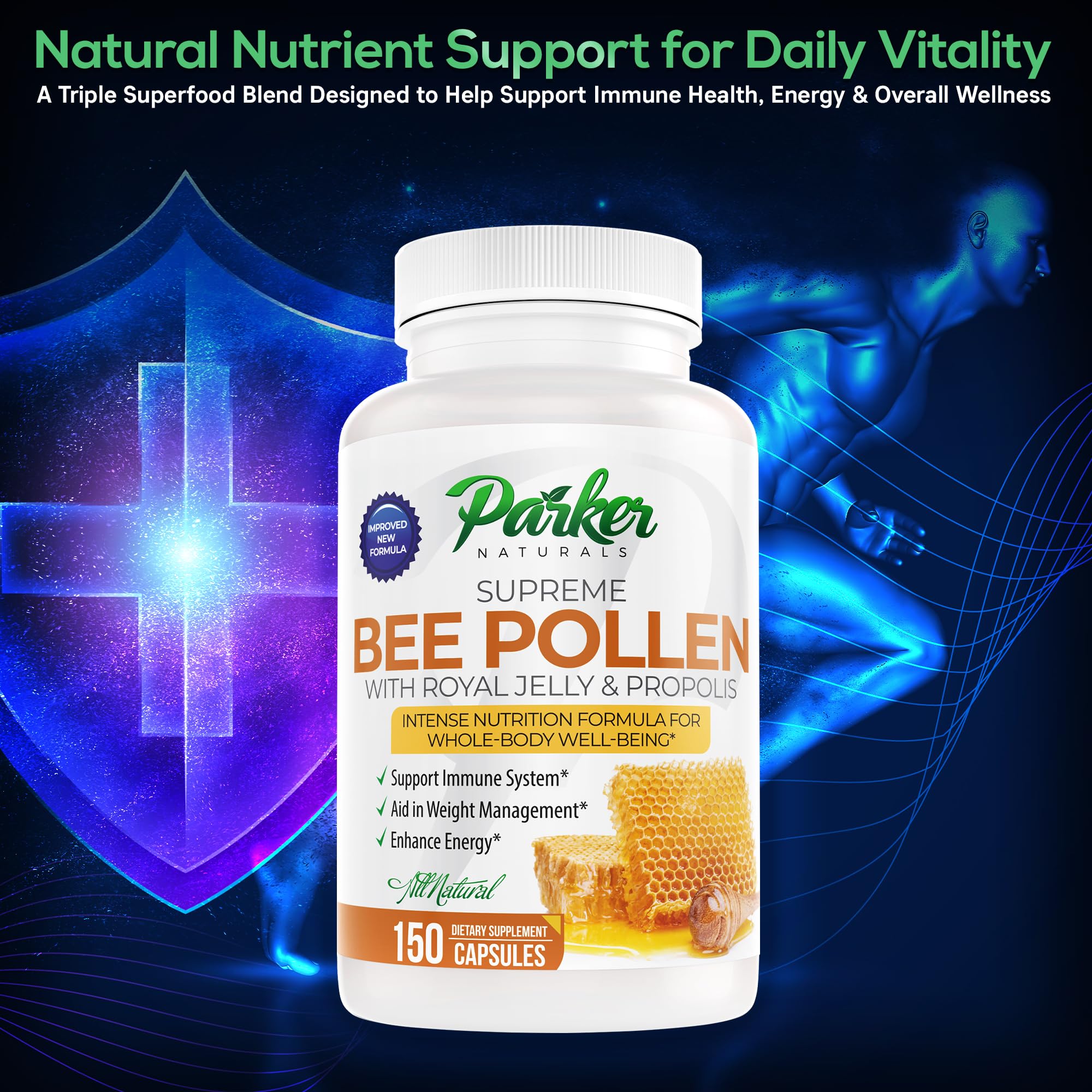 Parker Naturals etiqueta con información nutricional y dosificación visible