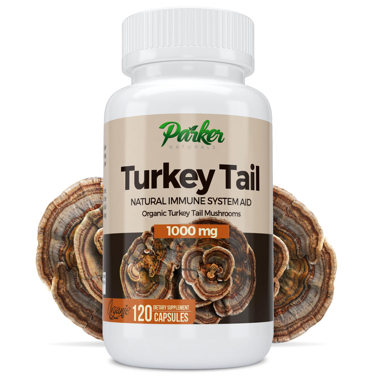 Parker Naturals frasco delantero mostrando la etiqueta clara y beneficios