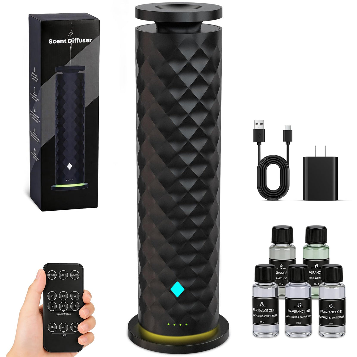 Parquix difusor frontal mostrando diseño moderno y puerto USB