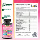 Parrox listado de ingredientes en primer plano subrayando formas activas