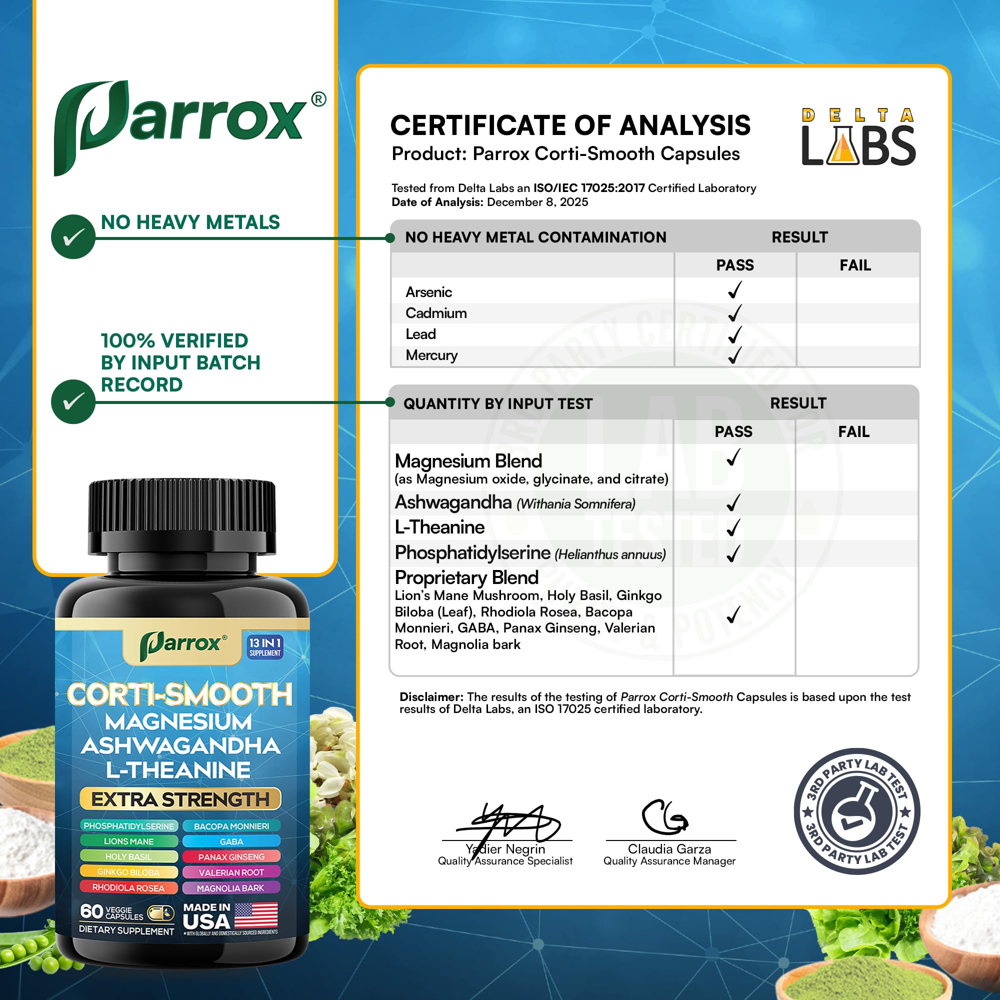 Parrox Corti-Smooth caja y frasco mostrando el conteo 60ct