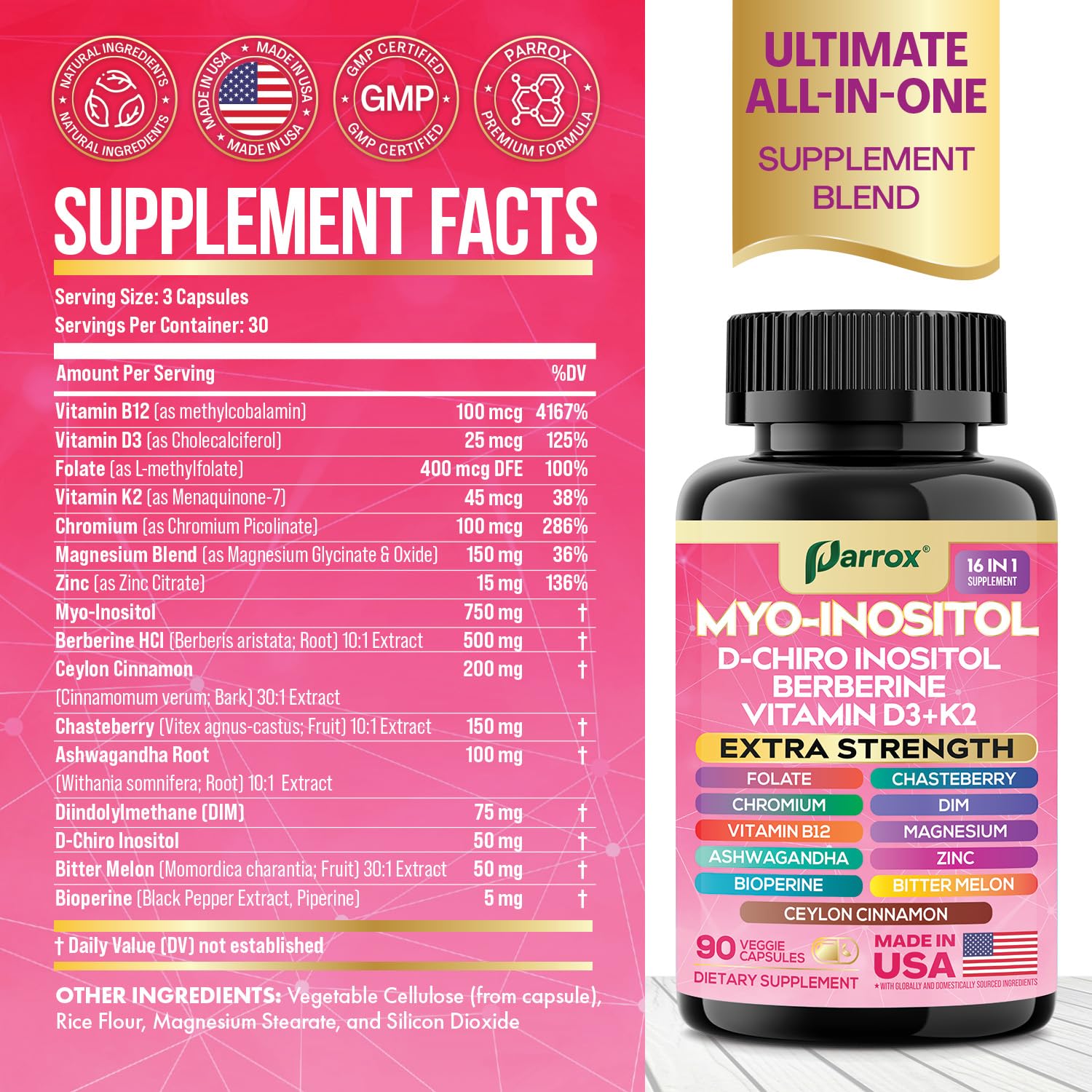 Parrox etiqueta en detalle con lista de ingredientes clave y claridad