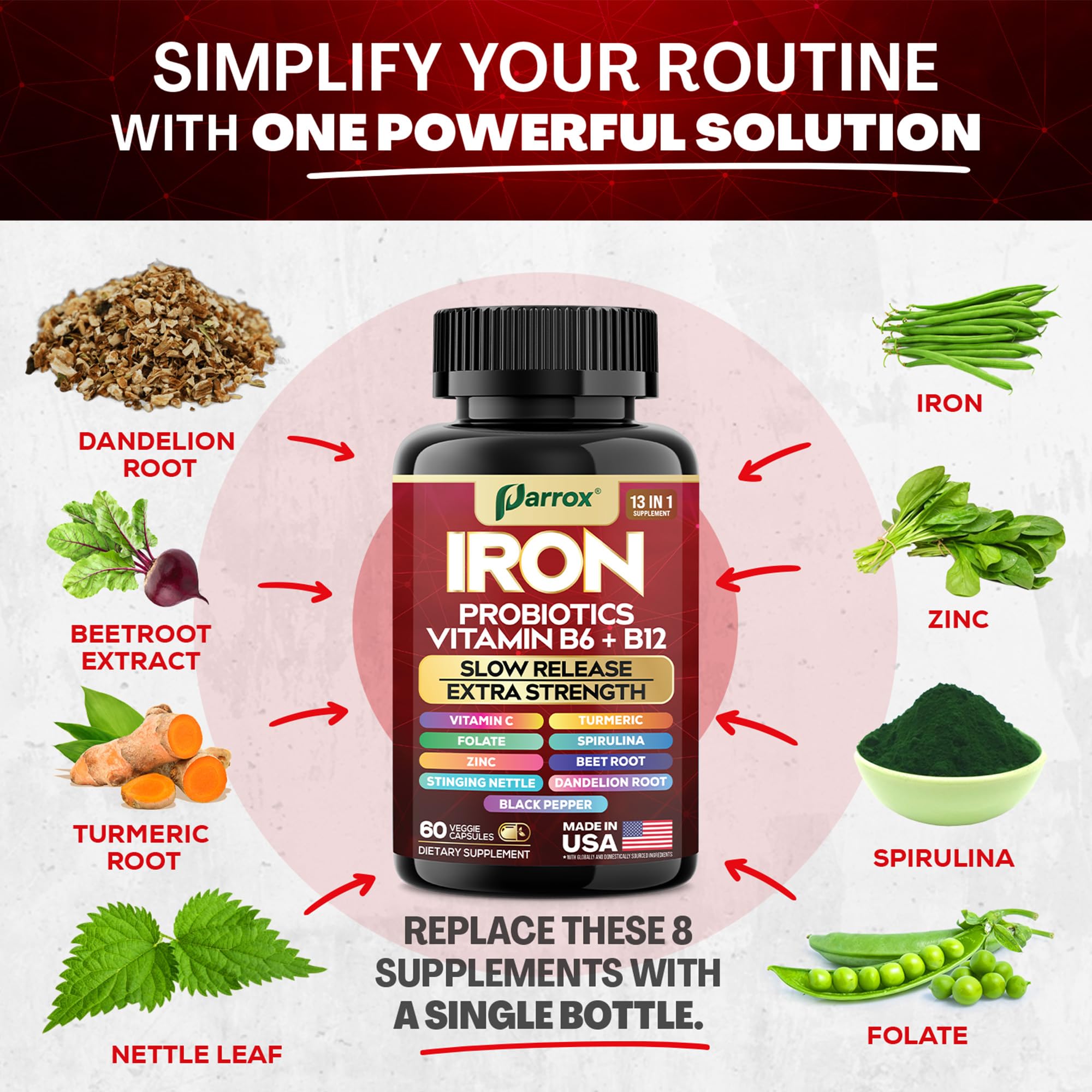 Parrox mezcla de ingredientes en polvo con spirulina y remolacha, aporta nutrientes vegetales