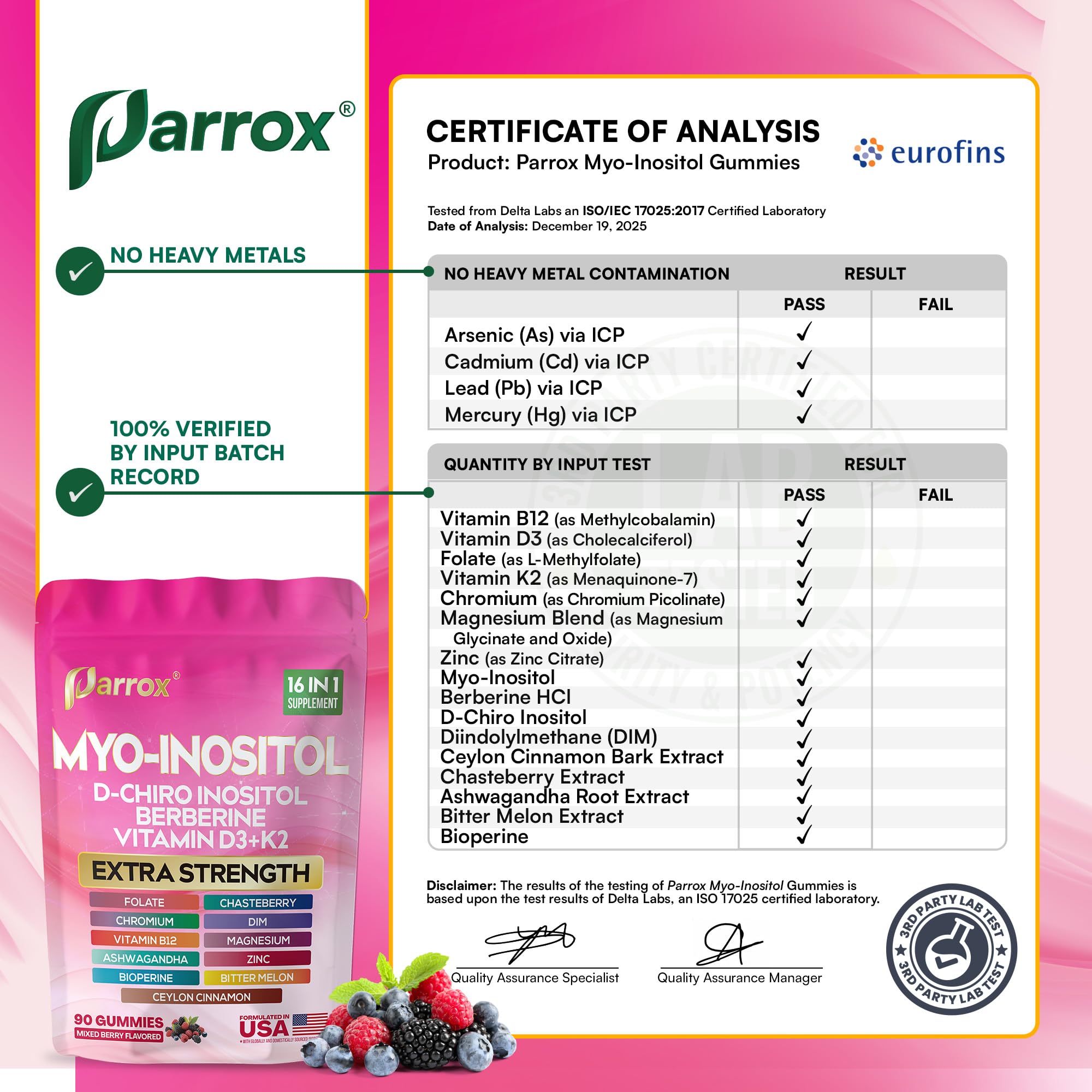 Parrox información nutricional ampliada para revisar dosis y advertencias
