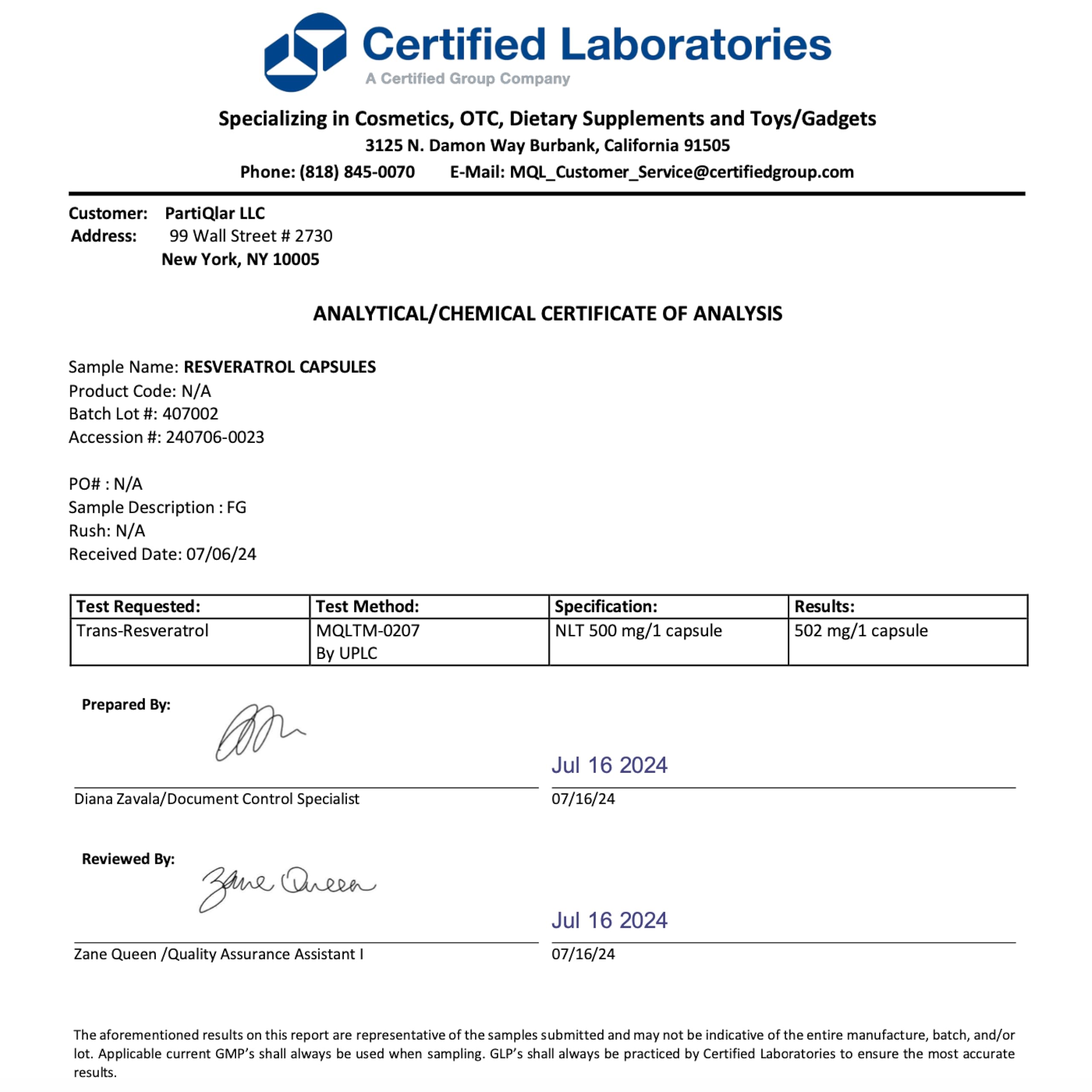partiQlar etiqueta con ingredientes y verificación de terceros visible