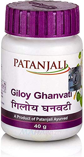 patanjali giloy ghan vati frente del empaque mostrando tamaño y marca para confianza