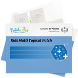 PatchAid empaque frontal mostrando parche infantil y ventajas de seguridad