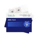 Patch Aid empaque frontal mostrando suministro de 30 días y fácil almacenamiento