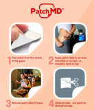 PatchMD parche aplicado en hombro ilustrando uso cómodo diario