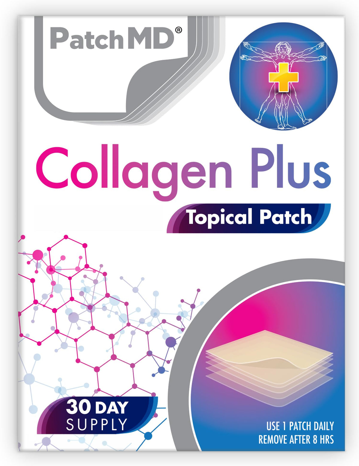 PatchMD Collagen Plus frontal mostrando el envase y beneficio de uso simple