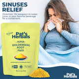 Pat's Herbals detalle del color amarillo brillante del polvo