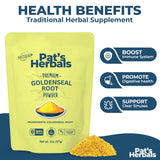 Pat's Herbals etiqueta que indica origen cultivado en USA y Non-GMO