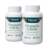 Pattern Wellness envase frontal de ajo orgánico inodoro mostrando etiquetas y beneficios